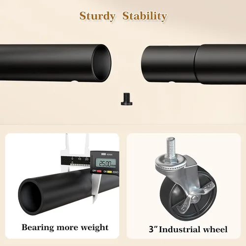 Vista 8 de Wiracks Perchero de ropa resistente doble con capacidad de 450 libras, ruedas industriales de 3", 51"-71" L X 19.7" D X 73"-79" H, perchero de ropa