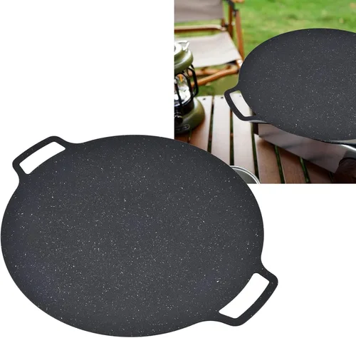 Vista 6 de Sartén para barbacoa, sartén coreana para barbacoa, bandeja redonda antiadherente de hierro fundido para panqueques de cerdo al aire libre (14.2 in)