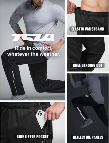 Vista 8 de TSLA Pantalones de ciclismo térmicos a prueba de viento para hombre, pantalones de ciclismo con forro polar, pantalones de ciclismo para exteriores