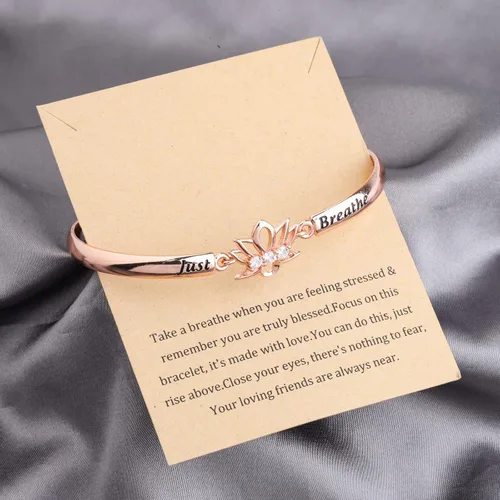 Vista 3 de WUSUANED Pulsera de flor de loto espiritual con tarjeta de mensaje, joyería de yoga curativa, regalo inspirador para mujeres