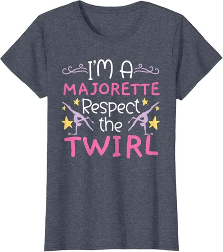 Vista 10 de Camiseta con texto en inglés "I A Majorette Respect The Twirl Baton Twirling", Negro