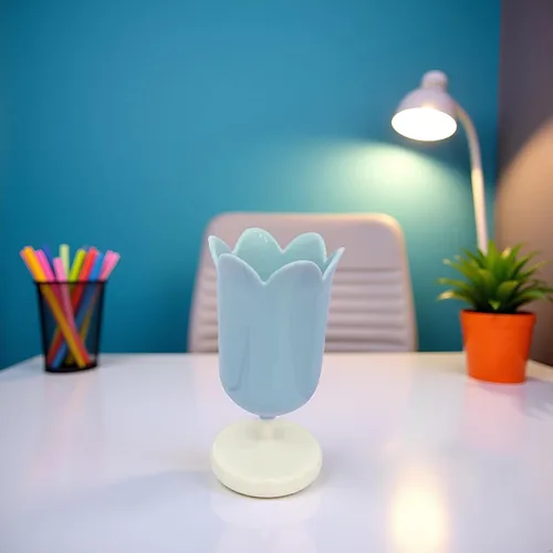 Vista 5 de Soporte para bolígrafo para escritorio, soporte de plástico para bolígrafos de tulipán para niña, caja de maquillaje pequeña, lindo organizador