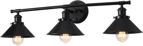 Vista 8 de TOULMJ Lámparas de tocador de baño, luces de tocador de granja, 3 lámparas de baño sobre espejo de pared con pantalla de metal, luces de tocador