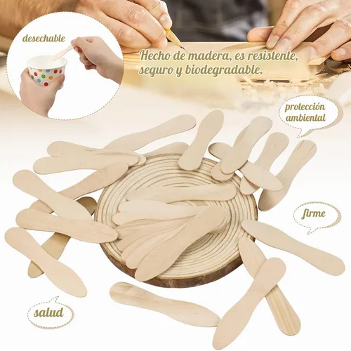 Vista 4 de 400 cucharas de madera pequeñas desechables de 3 pulgadas para degustar Versatile serving choice across gourmet ice cream, wedding dessert tables