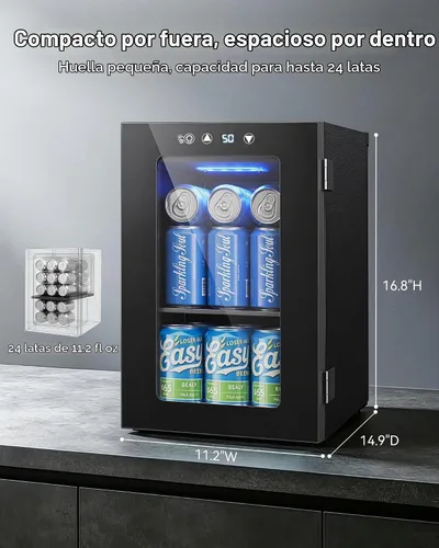 Vista 2 de Refrigerador de bebidas para 24 latas, mini refrigerador de encimera