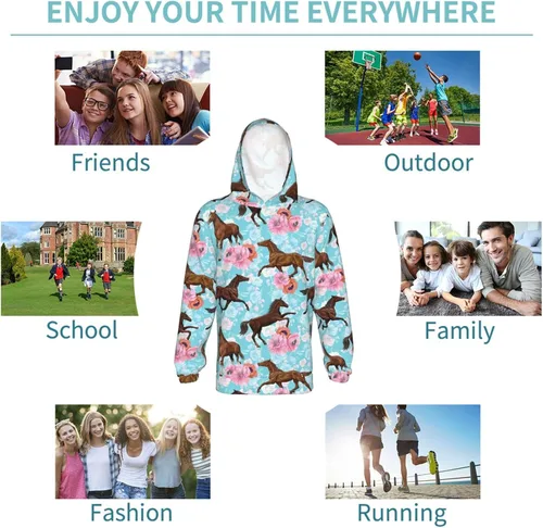 Vista 7 de Divertida sudadera con capucha para niñas y niños, sudadera con capucha suave con bolsillos