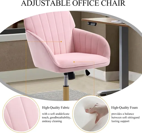Vista 3 de Silla de escritorio de oficina en casa, silla de tocador, moderna silla con respaldo bajo ajustable de terciopelo, silla de oficina tapizada