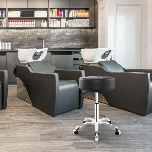 Vista 2 de Ainilaily Taburete con ruedas, cojín grueso resistente para esteticista, silla hidráulica para trabajo, médico, tatuaje, sala de oficina, (negro)