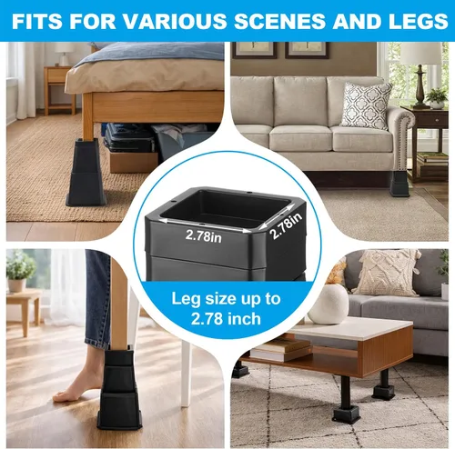 Vista 7 de Relaxweex 20 elevadores de cama resistentes de altura de 1 a 10 pulgadas, elevadores de muebles ajustables para silla, mesa, escritorio, patas