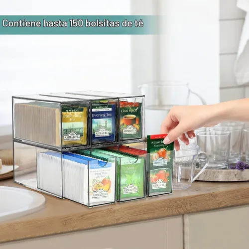 Vista 6 de LANLISA Paquete de 6 organizadores y almacenamiento de bolsas de té Organizador de bolsa de té, contenedor de cajón de té de plástico, para gabinete