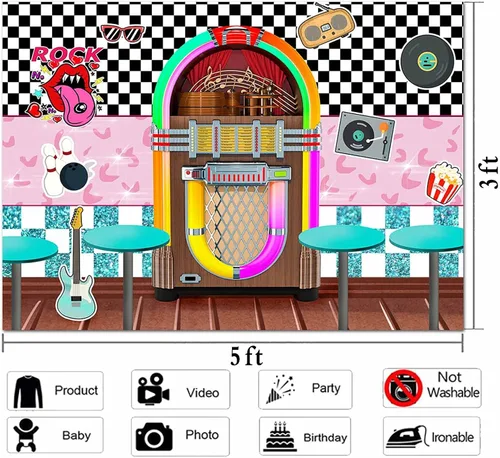 Vista 6 de XLL Fondo de fotografía de Sock Hop de los años 50 Back to 1950s Soda Shop Fondos de fotos Rock Roll Party 50s Retro Diner Time Rock Roll Decoración