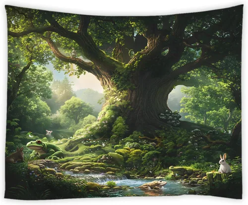 Vista 3 de Tapiz para estantería de gato, biblioteca mágica de fantasía, plantas florales bohemias, hippie para colgar en la pared, decoración artística