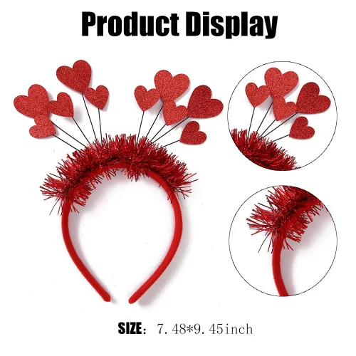 Vista 2 de ROMODIYA Diadema de corazón para el día de San Valentín, bandas para el cabello con lentejuelas de corazón rojo con purpurina, accesorios
