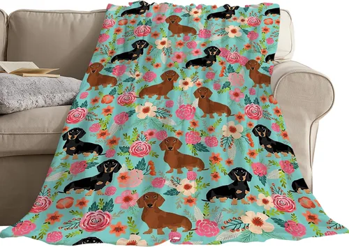 Vista 7 de Jinflower Manta de Perro Salchicha Bonito Patrón de Perro Salchicha Manta de Tiro para Niñas Niños Adultos Súper Suave Cálida Acogedora Manta