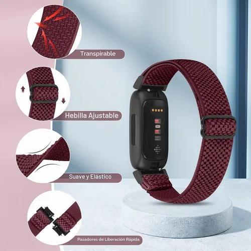 Vista 2 de Vodtian Paquete de 4 Correas Compatibles con Fitbit Inspire 3/Inspire 2/Inspire/Inspire HR/Ace 3/Ace 2, Correas de Nylon Elásticas Ajustables