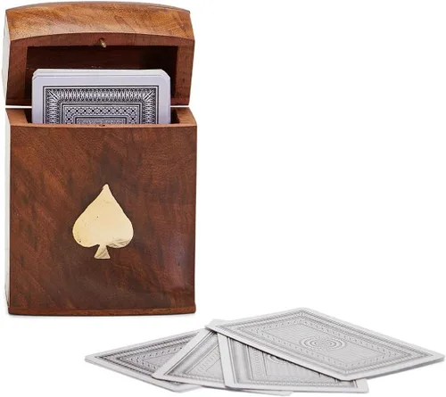 Vista 4 de Two's Company 53576 Juego de cartas de madera hecha a mano en caja de madera, altura de 4.5 pulgadas