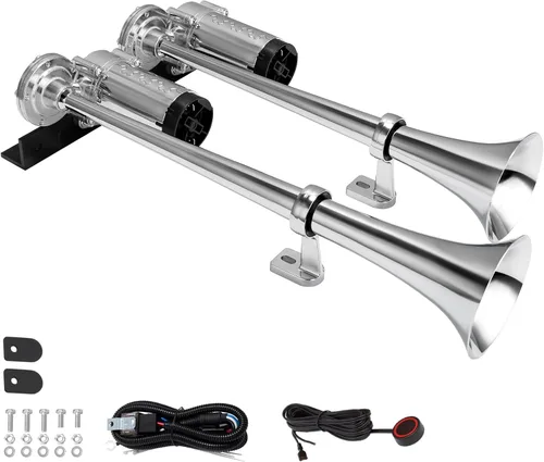 Vista 9 de Bocina de tren para camión con kit de bocina de aire con soporte, bocinas de camión súper potentes con compresores para cualquier vehículo de 12 V
