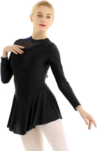 Vista 2 de Freebily Leotardo térmico de manga larga para mujer, patinaje sobre hielo, ballet, danza, gimnasia Negro