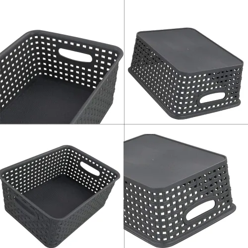 Vista 3 de Paquete de 4 cestas de almacenamiento pequeñas de plástico gris, 10 x 7.7 x 4 pulgadas 10" x 7.7" x 4", Home Organization, Space - Saving Storage