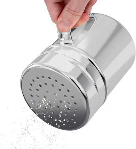 Vista 13 de CUSINIUM - Salero y piminero de acero inoxidable de 6 oz - Con tapa de plástico - Con asa