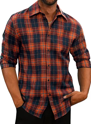 Vista 3 de JMIERR - Camisas de manga larga con botones para hombre, camisa informal de franela de algodón