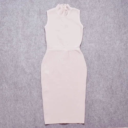 Vista 3 de HLBandage Vestido de vendaje ajustado de rayón y midi sin mangas con cuello alto para mujer