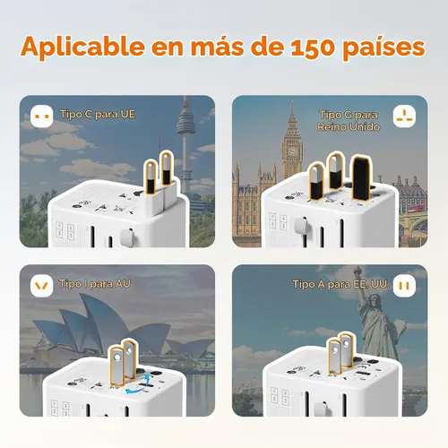 Vista 2 de Adaptador universal de viaje TESSAN, adaptador de corriente en todo el mundo Gris y blanco-20W