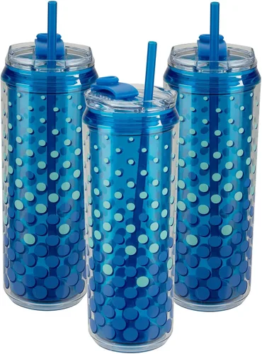 Vista 14 de COOL GEAR Paquete de 3 vasos modernos de 22 onzas con popote reutilizable, apto para lavavajillas, apto para vasos, a prueba de derrames, vaso