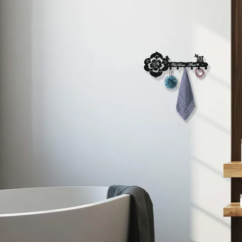 Vista 5 de Deveosa Soporte para Ganchos de Llave para Pared Decorativo - Pequeño Negro Cartel de Bienvenida a Casa para Entrada Carteles Colgantes para Llaves
