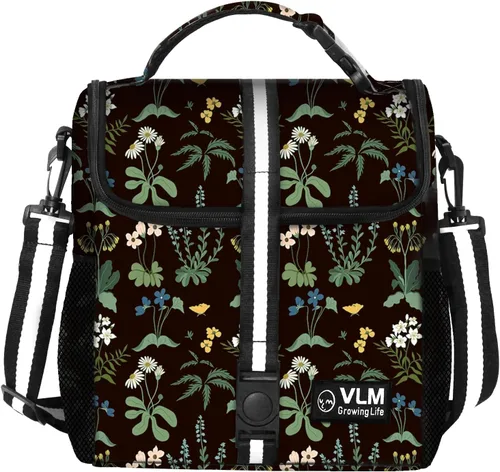 Vista 14 de VLM - Bolsas de almuerzo para mujer, lonchera floral aislada a prueba de fugas con correa de hombro ajustable, bolsa de picnic reutilizable