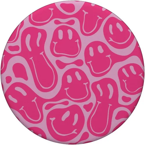 Vista 3 de estética trippy rosa líquido remolino goteo sonrisa cara PopSockets estándar PopGrip
