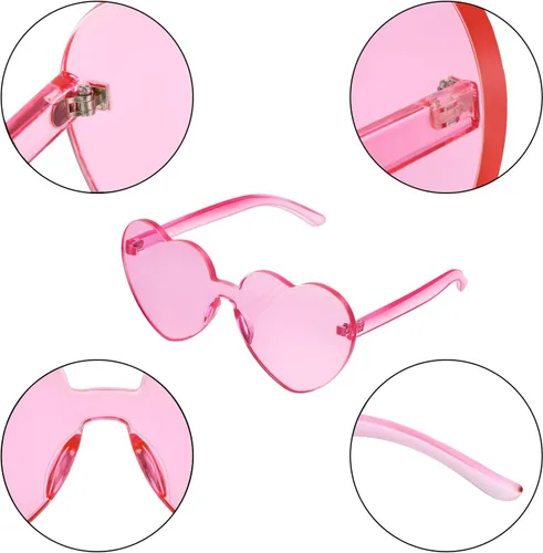 Vista 3 de Maxdot - Lentes de sol transparentes sin marco con forma de corazón para fiestas