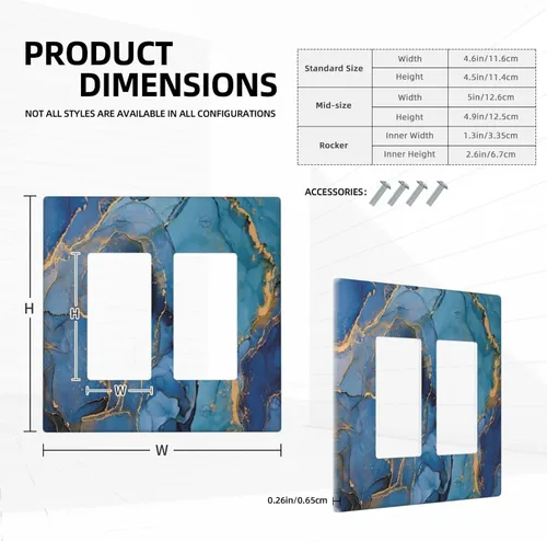 Vista 5 de Placa de pared doble basculante de mármol azul, cubierta decorativa de interruptor de luz de 2 cuadras, moderna acuarela degradada, arte de tinta
