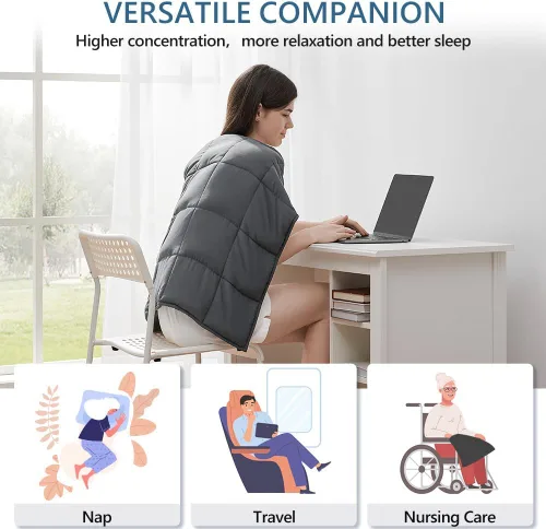 Vista 7 de L'AGRATY Manta con peso de 5 libras, para regazo, manta pequeña y portátil para adultos, refrescante, para viajar, relajarse y dormir, para todas