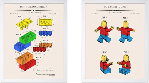 Vista 25 de Monem Art - Póster de 2 piezas con diseño de ladrillos - Estampado de patentes de bloques de construcción - Arte de ladrillos de construcción