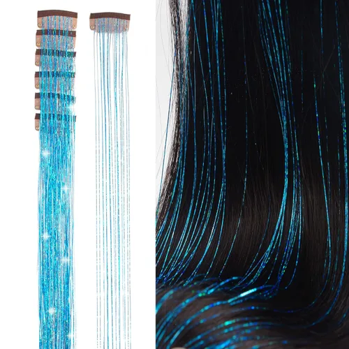 Vista 13 de Extensiones de oropel para el cabello con clip Bronce con reflejos para el cabello 52 cm 6 piezas, cabello de hada multicolor, oropel sintético