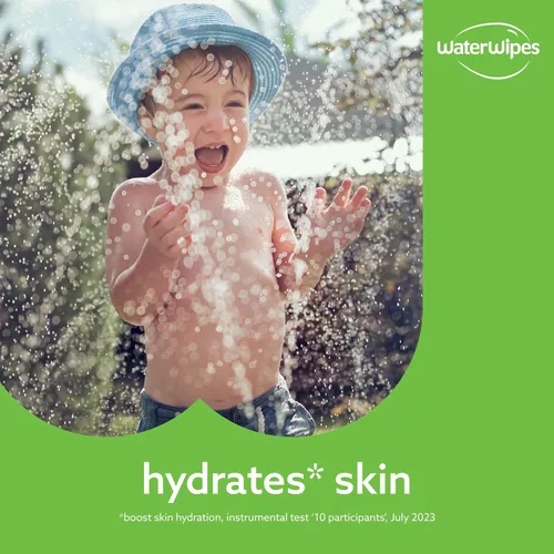 Vista 5 de WaterWipes Toallitas Sensibles+ Impulso Hidratante, 3-En-1 Limpia, Cuida, Hidrata, 99% de Agua con Aloe Vera, Toallitas para Bebé Sin Perfume