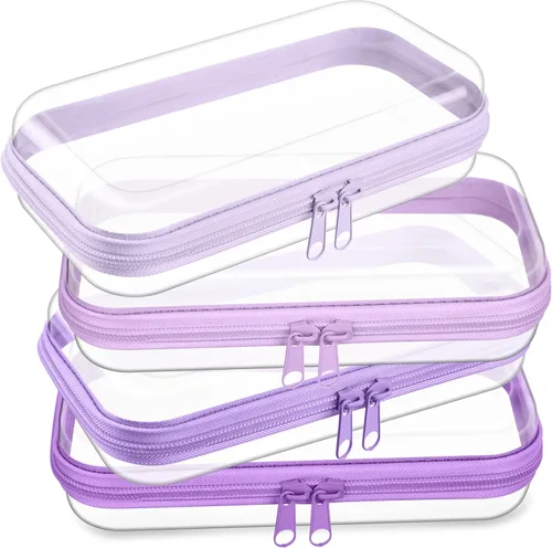 Vista 15 de Hoolerry 4 piezas de estuches rígidos transparentes con cremallera, bolsas de maquillaje, estuche de plástico para lápices, contenedores de caja