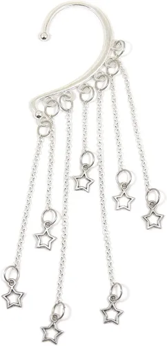 Vista 2 de Orejera de estrella, aretes de plata, sin perforaciones, piercing falso, brazalete de cadena larga, aretes de imitación de piercing llamativo