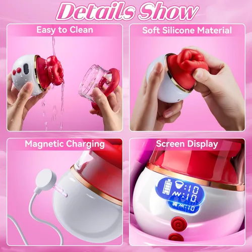 Vista 7 de Vibrador de succión de rosas, vibrador de boca mejorado 5 en 1, juguetes sexuales para mujeres con pantalla LCD, 10 chupadores, 10 lamiendo