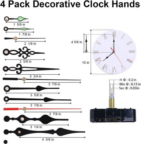 Vista 3 de EMOON Paquete de 2 mecanismos de reloj sin tictac con 4 manecillas de reloj, kit de motor de movimiento del reloj para reparación de reloj