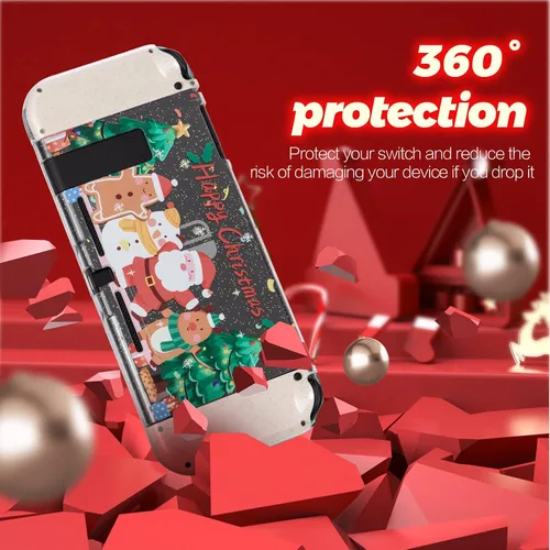 Vista 4 de Funda transparente con purpurina, funda de TPU para interruptor, funda protectora para interruptor con empuñaduras para pulgar y protector