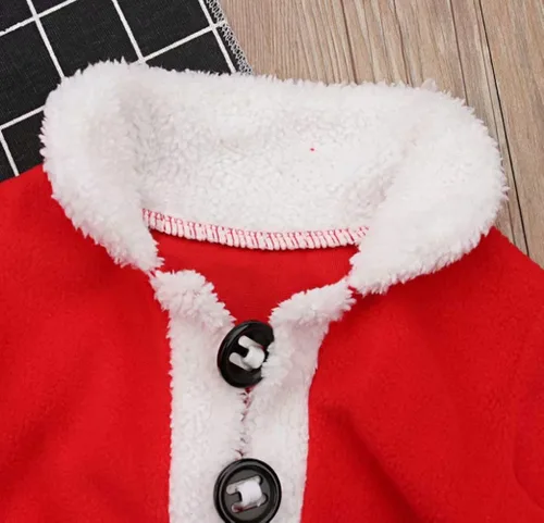 Vista 4 de LOTUCY Unisex para bebé 4 piezas cálido para Navidad Papá Noel forro polar abrigo pantalones sombrero zapatos ropa de Año Nuevo