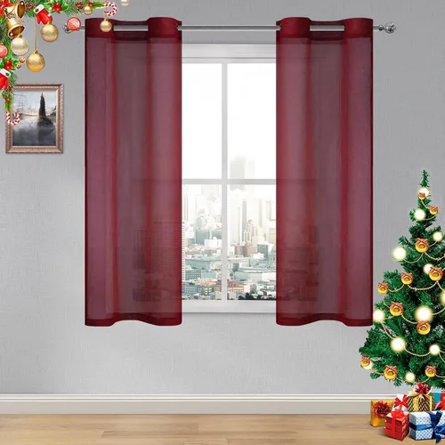 Vista 99 de DWCN Cortinas traslúcidas color verde frijol para sala de estar y dormitorio - Cortinas voile con aspecto de lino sintético con ojales en la parte