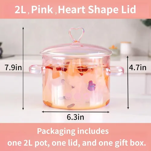 Vista 4 de Olla a fuego lento de vidrio rosa 2L, 67.6 fl oz/2.2Qt/68oz