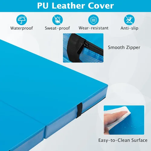 Vista 6 de Giantex Colchoneta de gimnasia plegable de 4 x 4 pies con asas de transporte, tapete bio-plegable para niños y animadoras