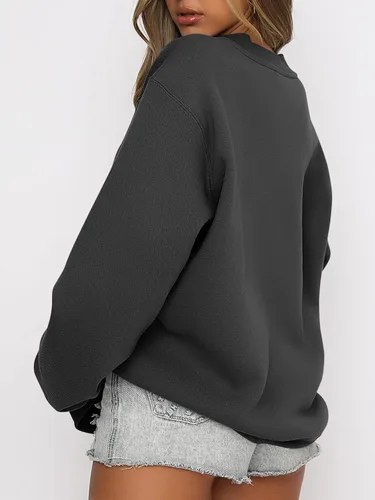 Vista 2 de ANRABESS - Sudaderas de vellón de mujer, cuello redondo, de gran tamaño, bonitas, para otoño e invierno, para estudiantes de preparatoria, jóvenes