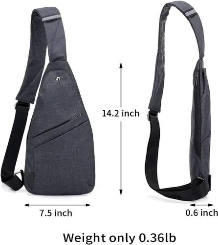 Vista 2 de Suyzufly Bolso bandolera delgado para hombres y mujeres, resistente al agua, ligero, pequeño, bolso cruzado de pecho, Negro