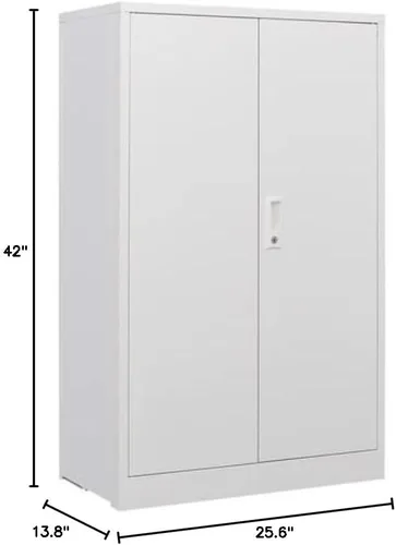 Vista 3 de Armario de almacenamiento de metal con puertas y 3 estantes, armario de garaje de acero con cerradura de espacio grande de 42 pulgadas