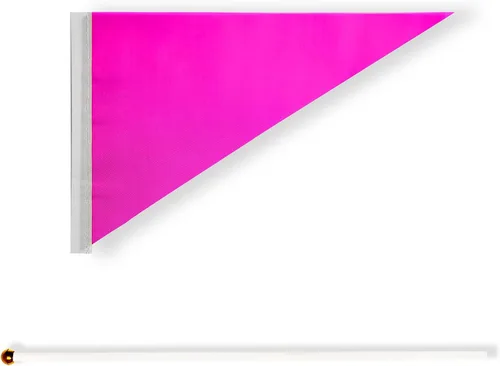 Vista 3 de Paquete de 100 banderas de banderín de color rosa, banderines triangulares, color rosa sólido, pequeñas banderas pequeñas en palo